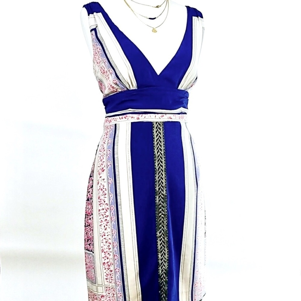 Nicole Miller Silk Empire Waist Border Print Dress